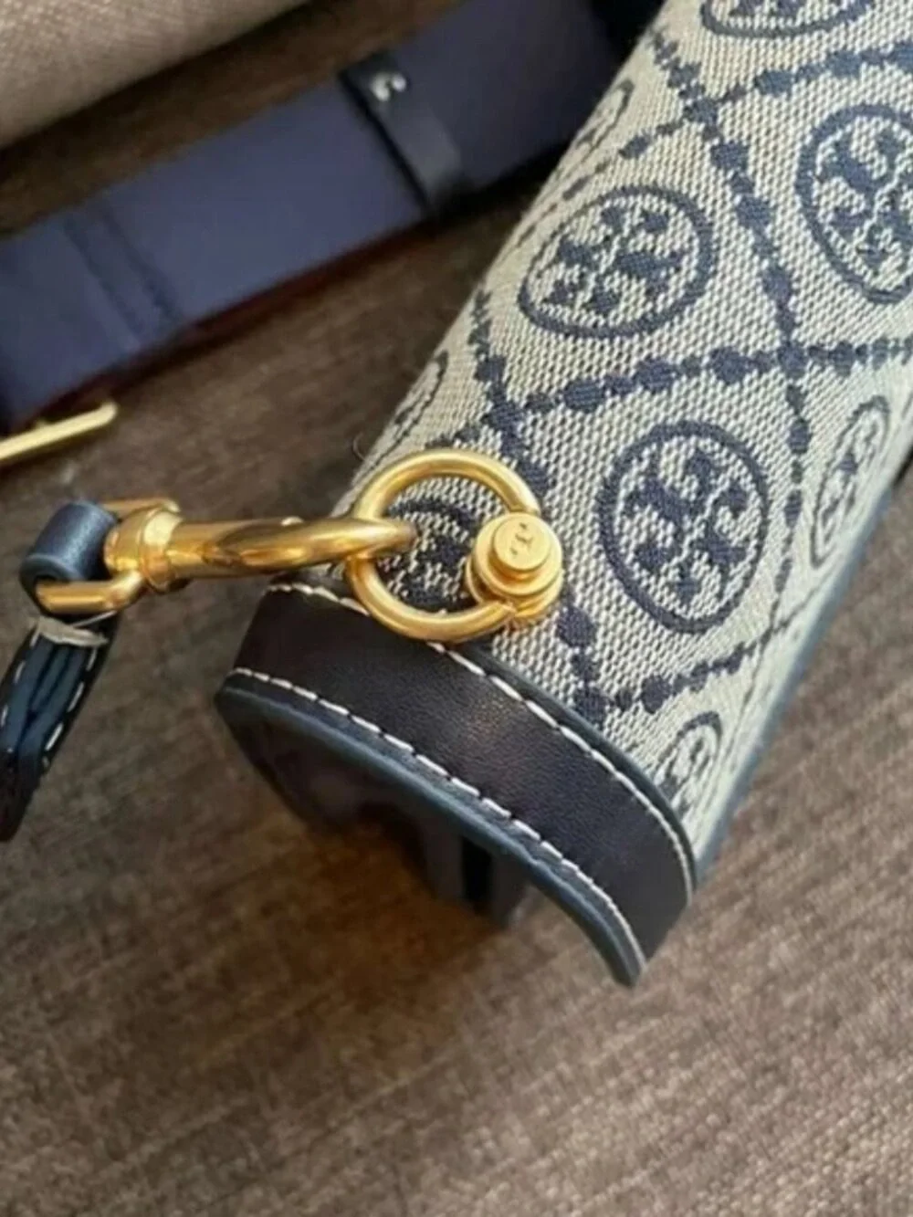 Tory Burch Navy and Beige Logo Jacquard Crossbody